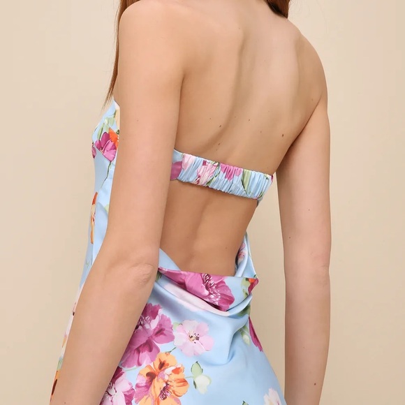 Lulu’s Sophisticated Design Light Blue Floral Strapless Midi Dress - Picture 3 of 6